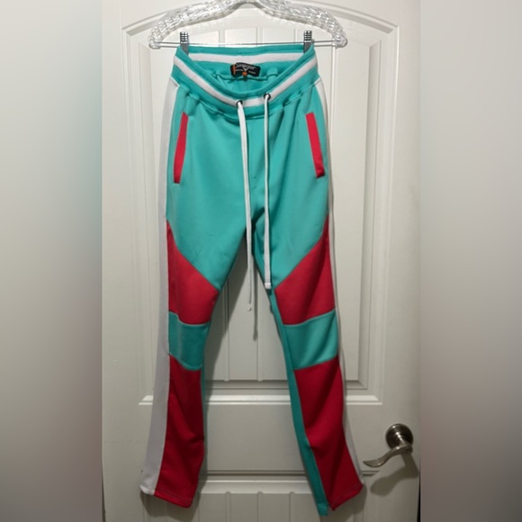 Screenshot Men’s Slim Fit Track Pants Size Medium, Turquoise/Pink - Picture 1 of 8